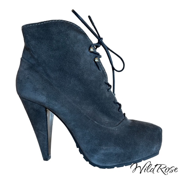 Proenza Schouler Shoes - Proenza Schouler Gray Suede Square Toe Lace Up Booties SZ 41